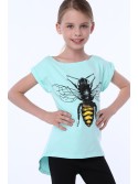 Girls\' T-shirt with a bee, mint NDZ8211 - Online store - Boutique